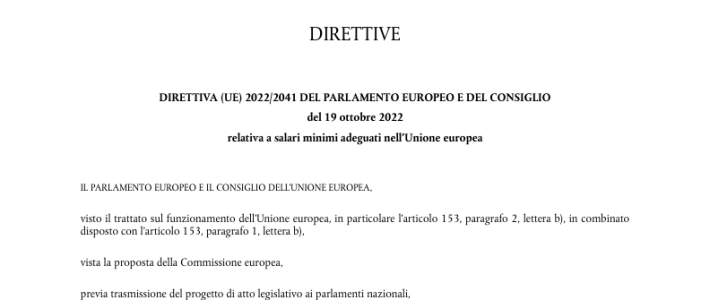 Recepimento della direttiva europea sui salari minimi adeguati: stato dell’arte in Italia e EU