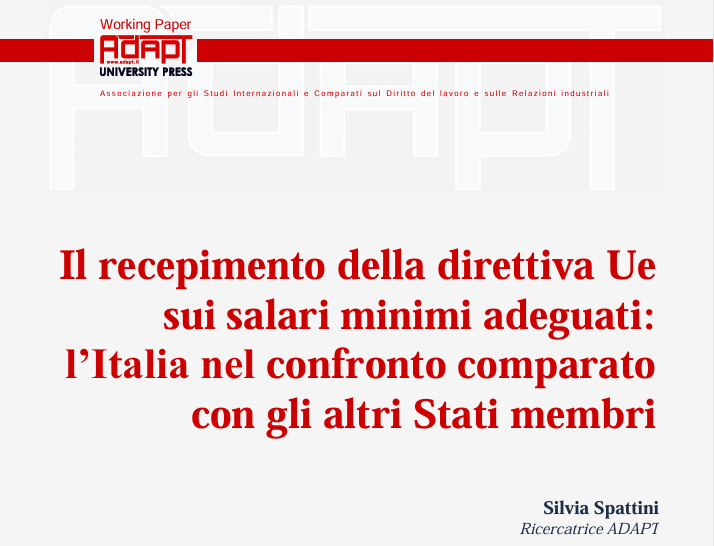 Il recepimento della direttiva Ue sui salari minimi adeguati: l’Italia nel confronto comparato con gli altri Stati membri